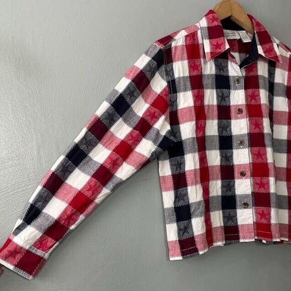 Christmas Plaid Star Button Up Shirt Size Small Country Americana Patriotic - Picture 2 of 9